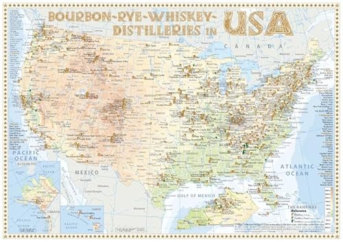 Imagen de archivo de Bourbon-Rye-Whiskey Distilleries in USA - Tasting Map 34x24cm a la venta por Blackwell's