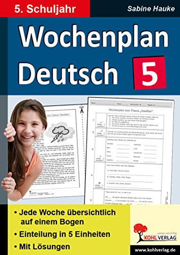 9783956866289: Wochenplan Deutsch / Klasse 5: Jede Woche in fnf Einheiten auf einem Bogen im 5. Schuljahr
