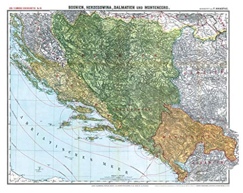 Historische Karte: BOSNIEN, HERZEGOWINA, MONTENEGRO und DALMATIEN