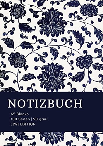 Beispielbild für Notizbuch A5 Blanko - 100 Seiten 90g/m - Soft Cover floral blau - FSC Papier: Notebook A5 Blanko weißes Papier zum Verkauf von Buchpark