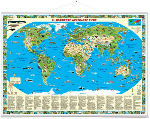 9783981689105: Illustrierte Weltkarte Tiere: Erlebniskarte mit Metall-Beleistung