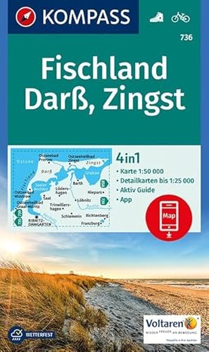 Fischland, Darß, Zingst: 4in1 Wanderkarte 1:50000 mit Aktiv Guide und Detailkarten inklusive Karte zur offline Verwendung in der KOMPASS-App. Fahrradfahren. (KOMPASS-Wanderkarten, Band 736)