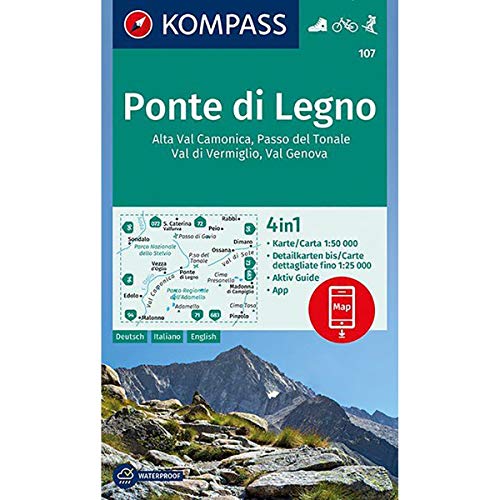 Stock image for Ponte di Legno: 4in1 Wanderkarte 1:50000 mit Aktiv Guide und Detailkarten inklusive Karte zur offline Verwendung in der KOMPASS-App. Fahrradfahren. Skitouren. (KOMPASS-Wanderkarten, Band 107) for sale by medimops