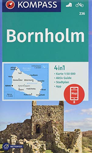 KOMPASS Wanderkarte Bornholm: 4in1 Wanderkarte 1:50000 mit Aktiv Guide und Stadtplan inklusive Karte zur offline Verwendung in der KOMPASS-App. . (KOMPASS-Wanderkarten, Band 236) - KOMPASS-Karten