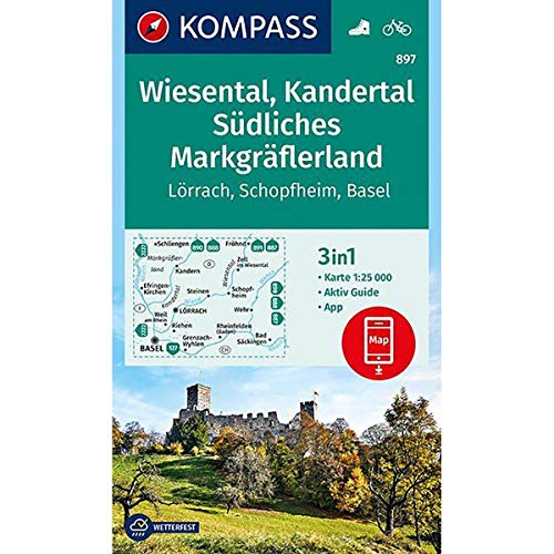 Wiesental, Kandertal, Südliches Markgräflerland: 3in1 Wanderkarte 1:25000 mit Aktiv Guide inklusive Karte zur offline Verwendung in der KOMPASS-App. Fahrradfahren. (KOMPASS-Wanderkarten, Band 897) - KOMPASS-Karten