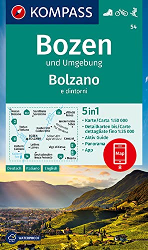 Beispielbild fr KOMPASS Wanderkarte Bozen und Umgebung, Bolzano e dintorni: 5in1 Wanderkarte 1:50000 mit Panorama, Aktiv Guide und Detailkarten inklusive Karte zur . Skitouren. (KOMPASS-Wanderkarten, Band 54) zum Verkauf von medimops