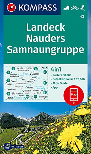 Beispielbild fr KOMPASS Wanderkarte Landeck, Nauders, Samnaungruppe: 4in1 Wanderkarte 1:50000 mit Aktiv Guide und Detailkarten inklusive Karte zur offline Verwendung . Skitouren. (KOMPASS-Wanderkarten, Band 42) zum Verkauf von medimops