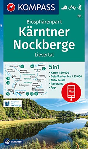 9783991212485: KOMPASS Wanderkarte 66 Biosphärenpark Kärntner Nockberge, Liesertal: 5in1 Wanderkarte 1:50000 mit Panorama, Aktiv Guide und Detailkarten inklusive ... in der KOMPASS-App. Fahrradfahren. Skitouren.