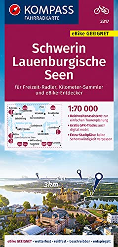 Beispielbild fr KOMPASS Fahrradkarte 3317 Schwerin, Lauenburgische Seen 1:70.000: rei- und wetterfest mit Extra Stadtplnen (KOMPASS-Fahrradkarten Deutschland, Band 3317) zum Verkauf von medimops