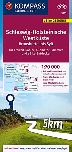 9783991214335: KOMPASS Fahrradkarte 3311 Schleswig-Holsteinische Westküste, Brunsbüttel bis Sylt 1:70.000: reiß- und wetterfest mit Extra Stadtplänen