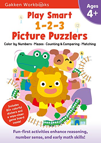 Imagen de archivo de Play Smart 1-2-3 Picture Puzzlers Age 4+: Pre-K Activity Workbook with Stickers for Toddlers Ages 4, 5, 6: Learn Using Favorite Themes: Tracing, Mazes, Counting (Full Color Pages) a la venta por GF Books, Inc.