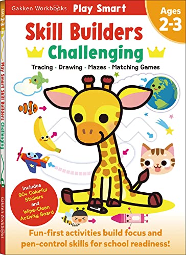 Stock image for Play Smart Skill Builders: Challenging - Age 2-3: Pre-K Activity Workbook : Learn essential first skills: Tracing, Maze, Shapes, Numbers, Letters: 90+ Stickers: Wipe-Clean Activity-Board for sale by Book Deals