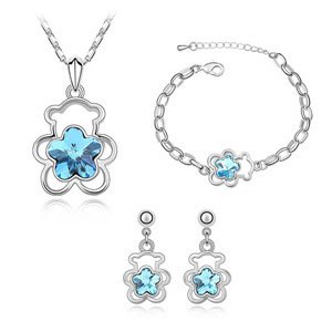 9786305400042: WeShop - Collier Boucles d'oreilles en cristal autrichien Bracelet Accessoires Ours trois pices mignon costume bleu