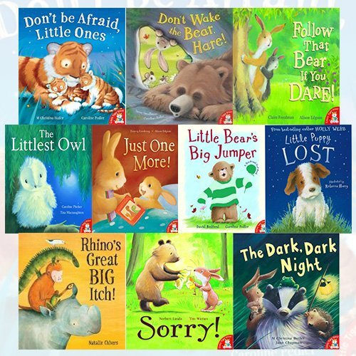 Stock image for Animal Stories Picture Book Set With Zip Lock bag 10 Books Bundle Collection (Don't Be Afraid, Little Ones, Don't Wake the Bear, Hare!, Follow That Bear If You Dare!, Just One More!, Little Bear's Big Jumper, Little Puppy Lost, The Littlest Owl, Rhino's Great Big Itch!, Sorry!, The Dark, Dark Night) for sale by Revaluation Books