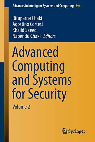 Beispielbild fr Advanced Computing and Systems for Security Volume 2 zum Verkauf von Buchpark