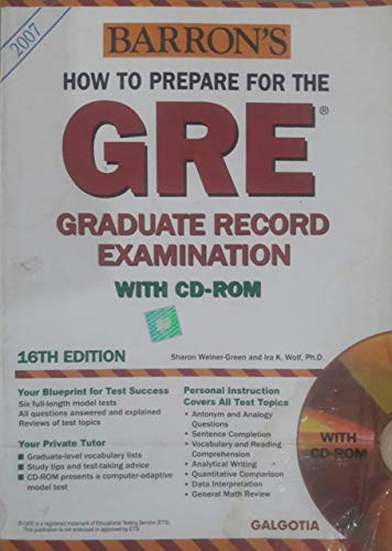 How to Prepare for the GRE Graduate Records Examination with CD-ROM (9788175154483) by Sharon Weiner Green; Ira K. Wolf