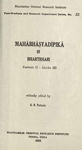 Imagen de archivo de Mahabhasyadipika of Bhartrhari - Ahnika III a la venta por Books Puddle