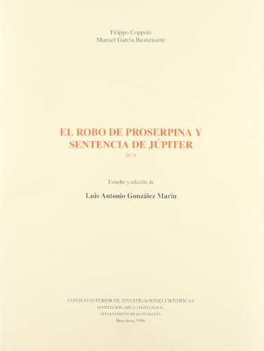 Imagen de archivo de El robo de Proserpina y sentencia de Jupiter a la venta por Zubal-Books, Since 1961