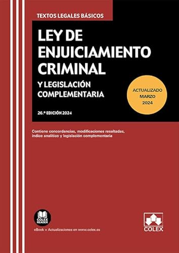 Imagen de archivo de LEY ENJUICIAMIENTO CRIMINAL Y LEGISLACION COMPLEMENTARIA 26 a la venta por Siglo Actual libros