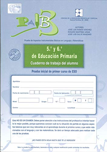 Imagen de archivo de PAIB 3. Prueba de Aspectos Instrumentales Bsicos en lenguaje y matemticas. 5 y 6 curso de Educacin Primaria e inicial de primer curso de ESO Cuaderno de trabajo. a la venta por Iridium_Books