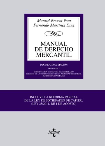 Stock image for Manual de Derecho Mercantil: Vol. I. Broseta Pont, Manuel; Martnez S for sale by Iridium_Books