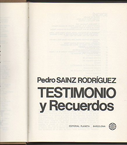 Beispielbild fr Testimonio y Recuerdos zum Verkauf von Hamelyn