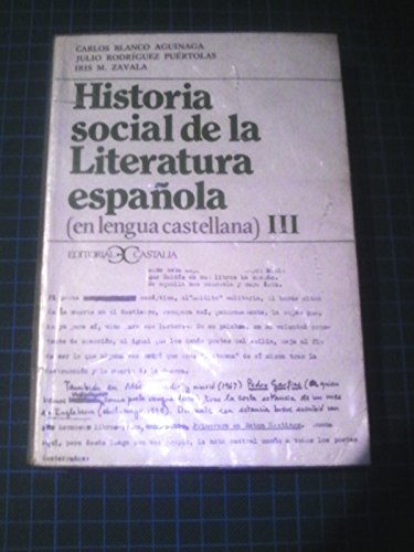 Stock image for HISTORIA SOCIAL DE LA LITERATURA ESPAOLA (EN LENGUA CASTELLANA) III for sale by Suspiria Libros