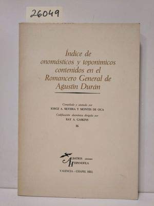 9788472740716: Indice de onomsticos y toponmicos contenidos en el Romancero general de Agustn Durn (Hispanofila)