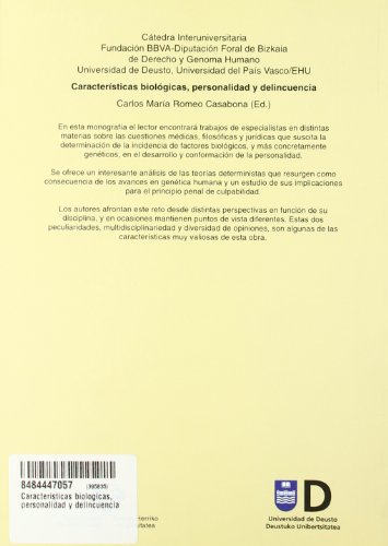 Beispielbild fr CARACTERSTICAS BIOLGICAS, PERSONALIDAD Y DELINCUENCIA zum Verkauf von KALAMO LIBROS, S.L.