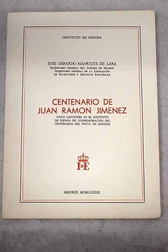 9788485559251: Centenario de Juan Ramn Jimnez: Cinco lecciones en el Instituto de Espaa en conmemoracin del centenario del poeta de Moguer