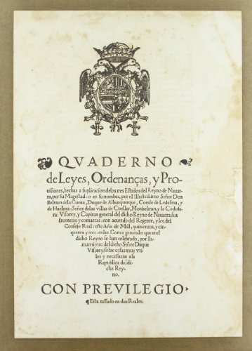 9788495075833: Quaderno de Leyes, Ordenanas y Provisiones, hechas a suplicacin de los tres Estados del Reyno de Navarra, por su Magestad o en su nombre. Impreso en 1553