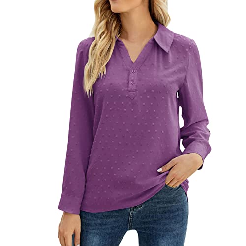 9788495576859: Work Blouses for Women Long Sleeve V-Neck Casual Loose Lightweight Tunic Blouses Quick-Dry Pure Color T-Shirt