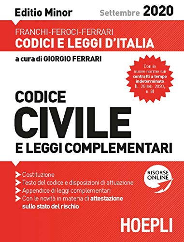 Beispielbild fr Codice Civile E Leggi Complementari. Settembre 2020. Editio Minor zum Verkauf von medimops