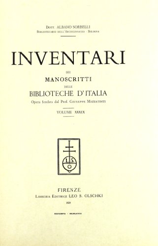 9788822213068: Inventari dei manoscritti delle biblioteche d'italia. vol. 39