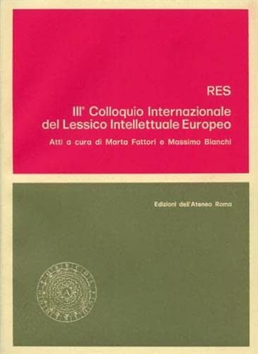 9788822230669: RES III COLLOQUIO INTERNAZIONALE DEL LESSICO