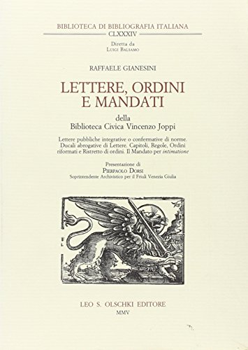 LETTERE, ORDINI E MANDATI DELLA BIBLIOTECA CIVICA VINCENZO JOPPI (9788822255105) by GIANESINI RAFFAELE