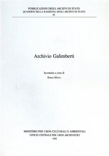9788871250175: Archivio Galimberti. Inventario