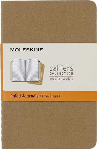 Stock image for Moleskine Cahier Journal, Set 3 Notebooks with Ruled Pages, Cardboard Cover with Visible Cotton Stiching, Colour Kraft Brown, Pocket 9 x 14 cm, 64 Pages for sale by PBShop.store UK