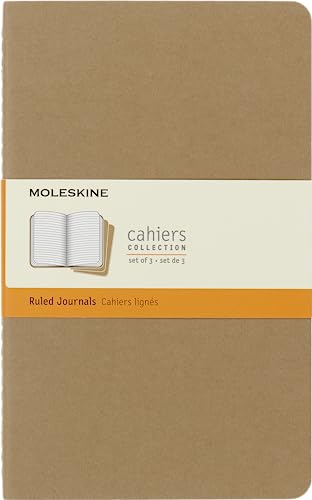 Stock image for Moleskine Cahier Journal, Set 3 Notebooks with Ruled Pages, Cardboard Cover with Visible Cotton Stiching, Colour Kraft Brown, Large 13 x 21 cm, 80 Pages for sale by PBShop.store UK