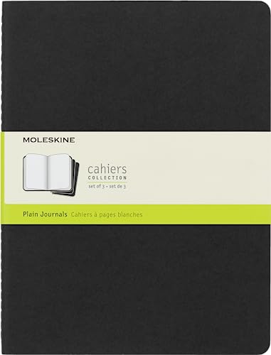 Moleskine Cahier Journal, Soft Cover, XL (7.5" x 9.5") Plain/Blank, Black, 120 Pages (Set of 3)