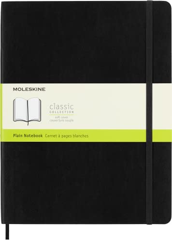 Moleskine Classic Notebook, Extra Large, Plain, Black, Soft Cover (7.5" x 9.75") (Classic Notebooks)