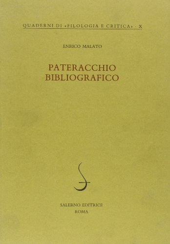 9788884021373: Pateracchio bibliografico (Quaderni di Filologia e critica)