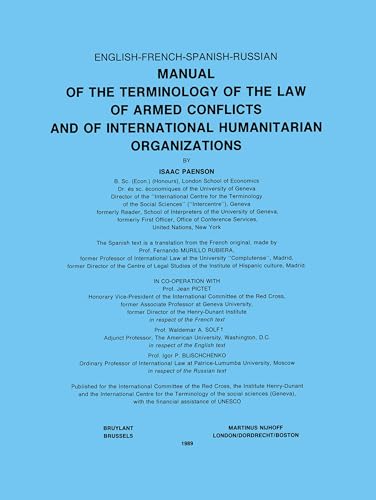 9789024734665: Manual of the Terminology of the Law of Armed Conflicts and of International Humanitarian Organizations