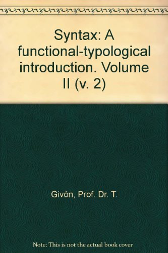 Beispielbild fr Syntax: A Functional-Typological Introduction (Volume 2) zum Verkauf von Anybook.com