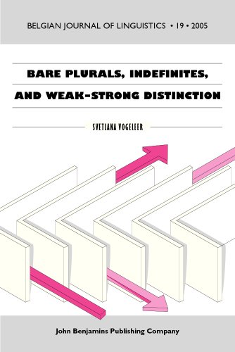 Beispielbild fr Bare Plurals Indefinites, And Weak "Strong Distinction (Belgian Journal of Linguistics) zum Verkauf von Books From California