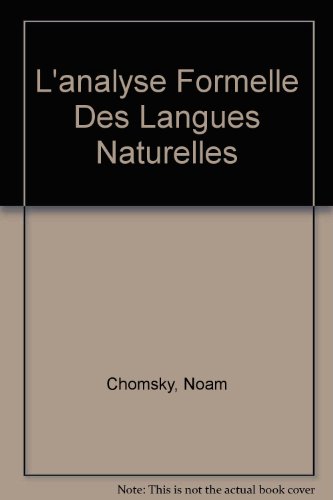 L'analyse Formelle Des Langues Naturelles (9789027967961) by Chomsky, Noam; Miller, George A.