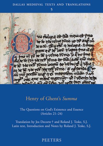 Beispielbild fr Henry of Ghent's Summa: The Questions on God's Existence and Essence (Articles 1-24) zum Verkauf von Moe's Books