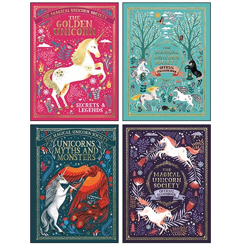 Stock image for The Magical Unicorn Society 4 Books Collection Set (Official Handbook[Hardcover], The Golden Unicorn[Hardcover], Unicorns Myths and Monsters[Hardcover], Official Colouring Book for sale by GF Books, Inc.