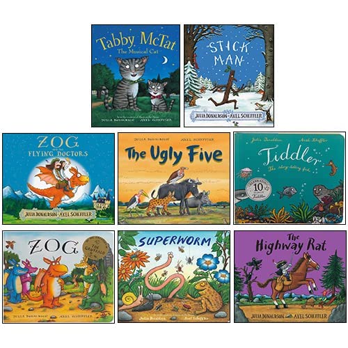 Stock image for Julia Donaldson and Axel Scheffler Early Readers Collection 8 Books Set (Stick Man, Tabby McTat, Zog, Zog and the Flying Doctors, The Highway Rat, The Ugly Five, Tiddler, Superworm) for sale by GF Books, Inc.