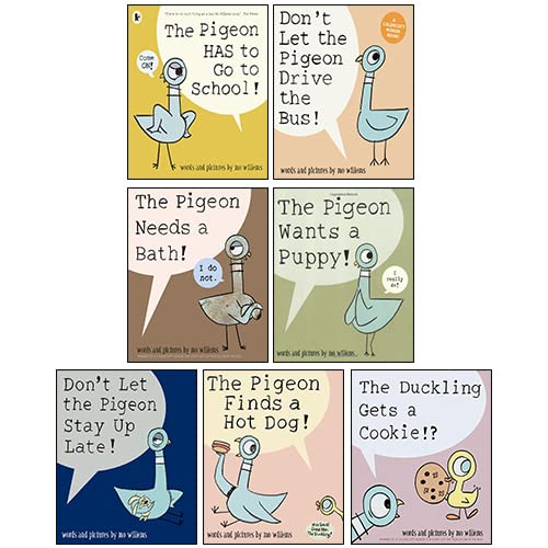 Stock image for Pigeon Series 7 Books Collection Set By Mo Willems (Pigeon Needs A Bath, Duckling Gets a Cookie, The Pigeon Wants a Puppy, The Pigeon Finds a Hot Dog!, Don't Let the Pigeon Stay Up Late! & More) for sale by GF Books, Inc.